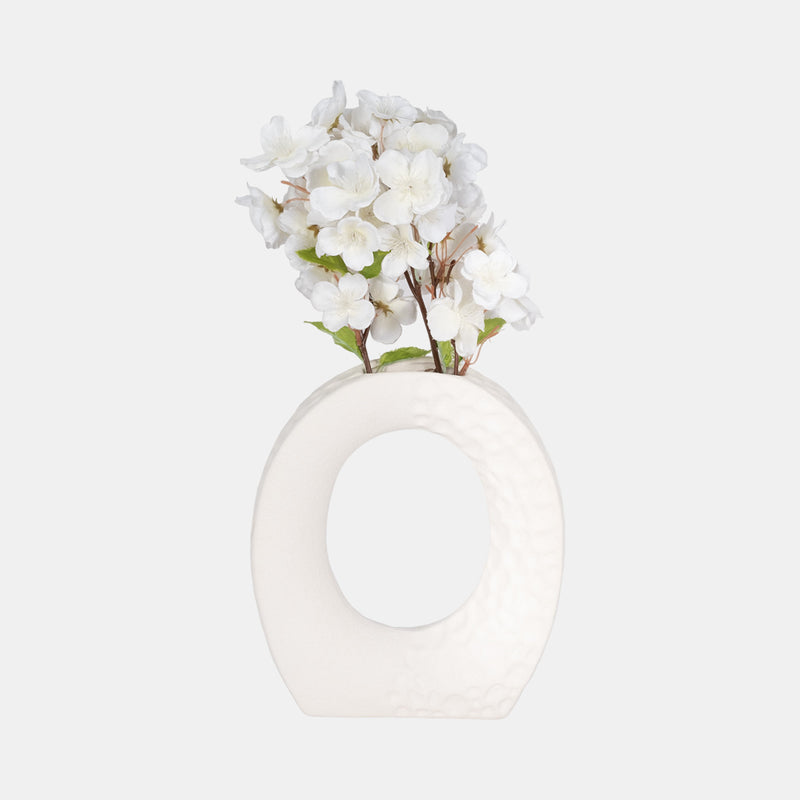 Rough Finish Open Cut-out With Vase Opening, White