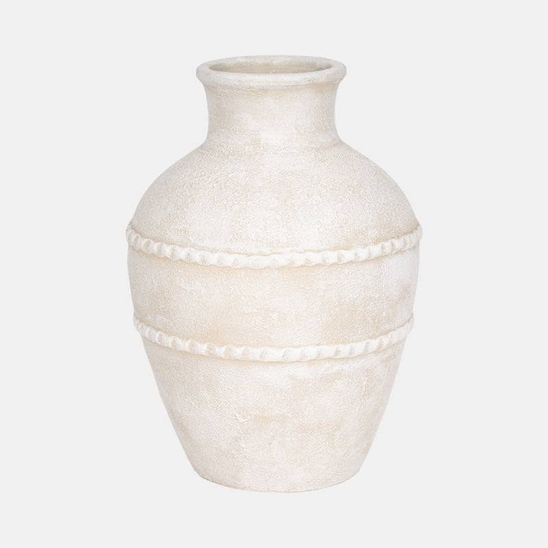 16" Traditional Textured Terracotta Vase, Ivory