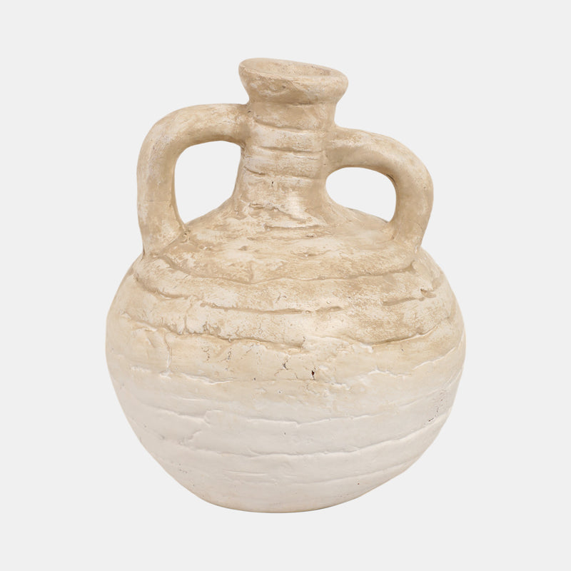 Bulbous Terracotta Eared Vase, Ivory