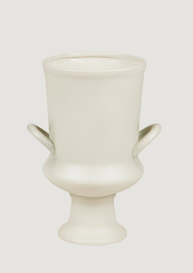 Chalk White Matte Ceramic Urn Vase - 12"