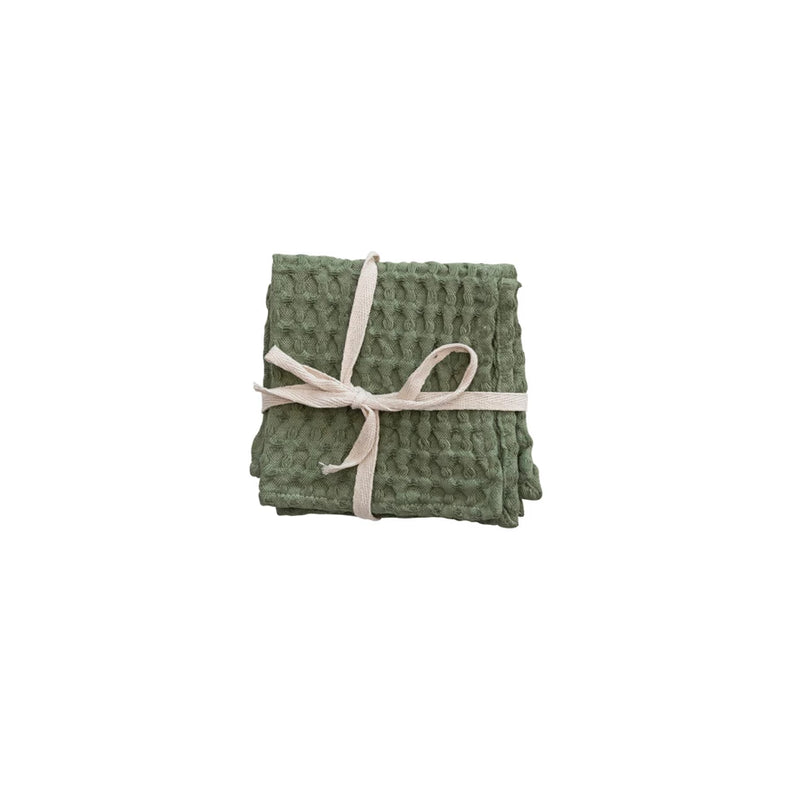 Stonewashed Cotton Waffle Weave Green Cloth
