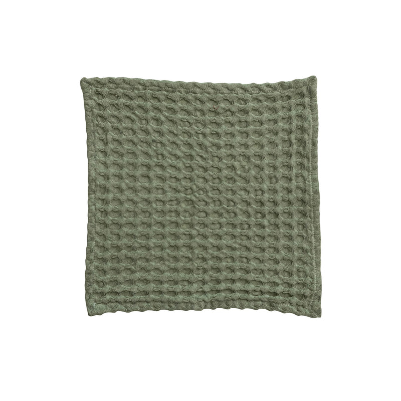 Stonewashed Cotton Waffle Weave Green Cloth