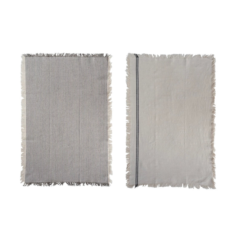 Cotton Tea Towel w/ Stripes & Fringe, Set of 2