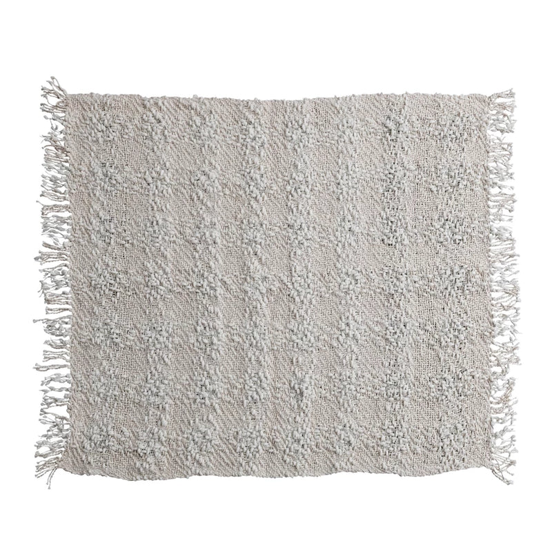 60x50 Woven Cotten Knit Throw w/ Fringe, Natural