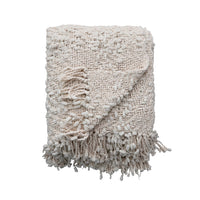 60x50 Woven Cotten Knit Throw w/ Fringe, Natural