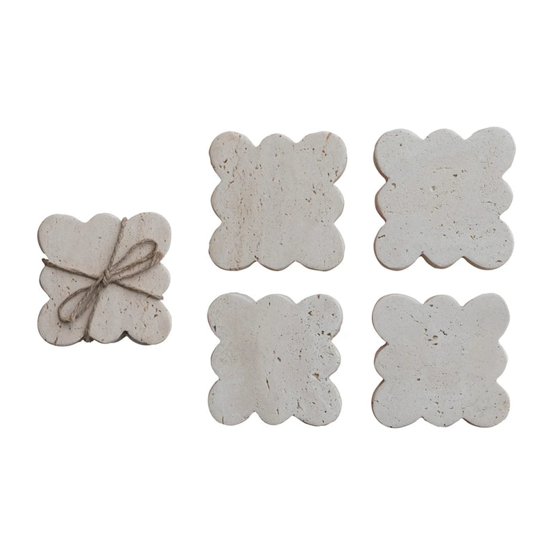 Travertine Coasters w/ Scalloped Edges, Set of 4
